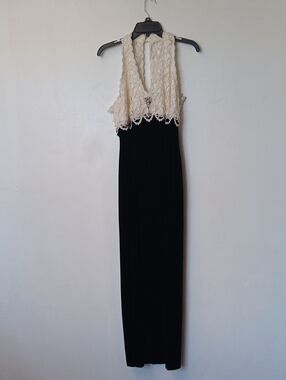 Cream Lace Halter Top Emerald Green Maxi Dress